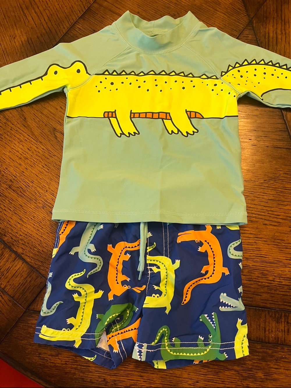 Carters 24month Green & Blue Alligator Rash Guard and swim trunks